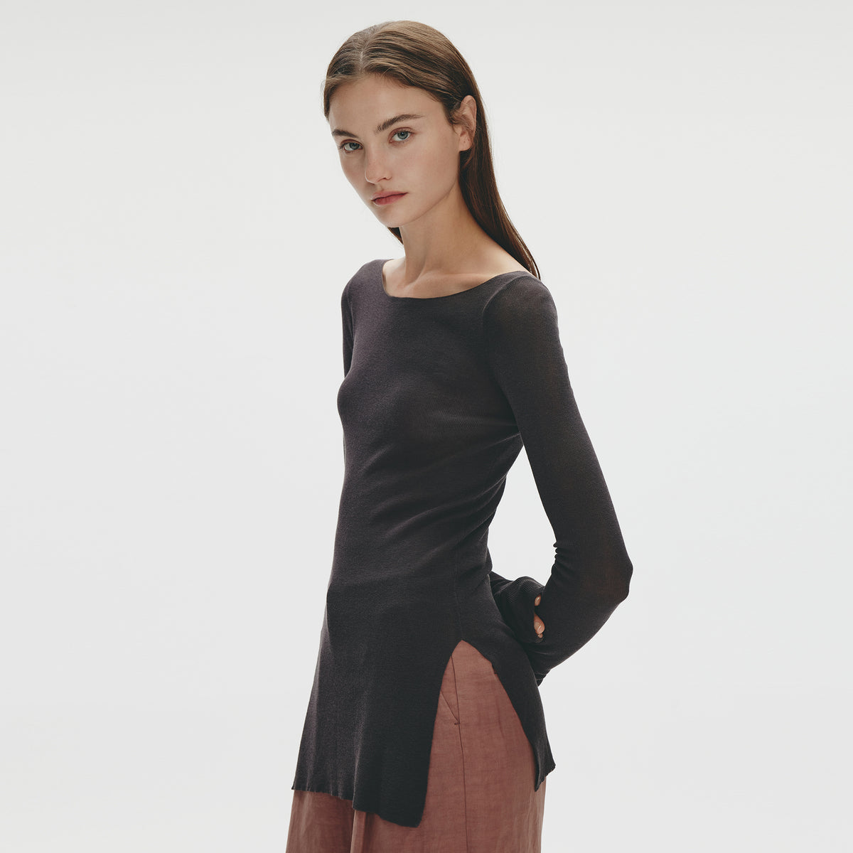 Ribbing Knitted Top, Coal Grey