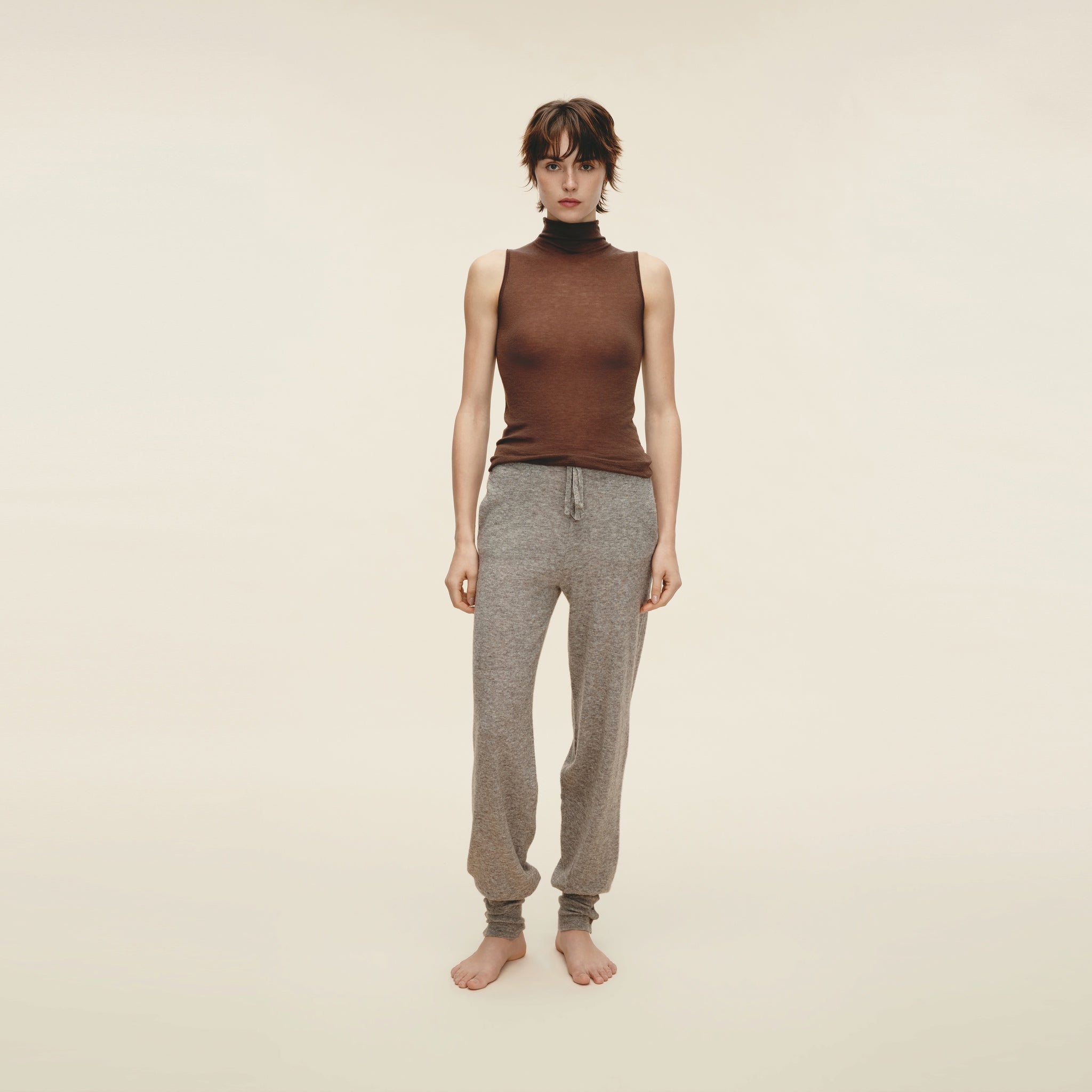 Water-soluble Wool Sleeveless Turtleneck,Light Khaki