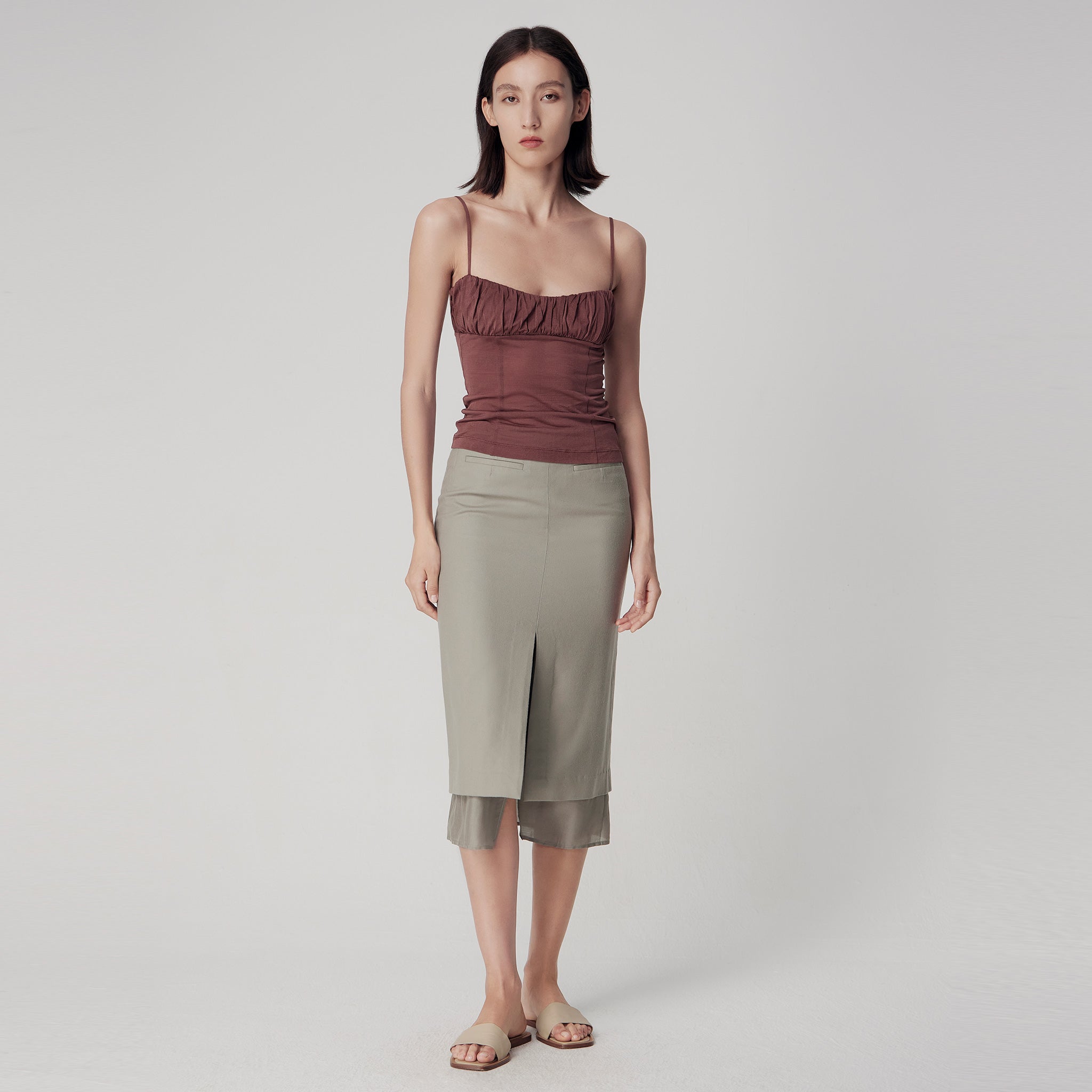 Front Gathering Camisole,Crimson