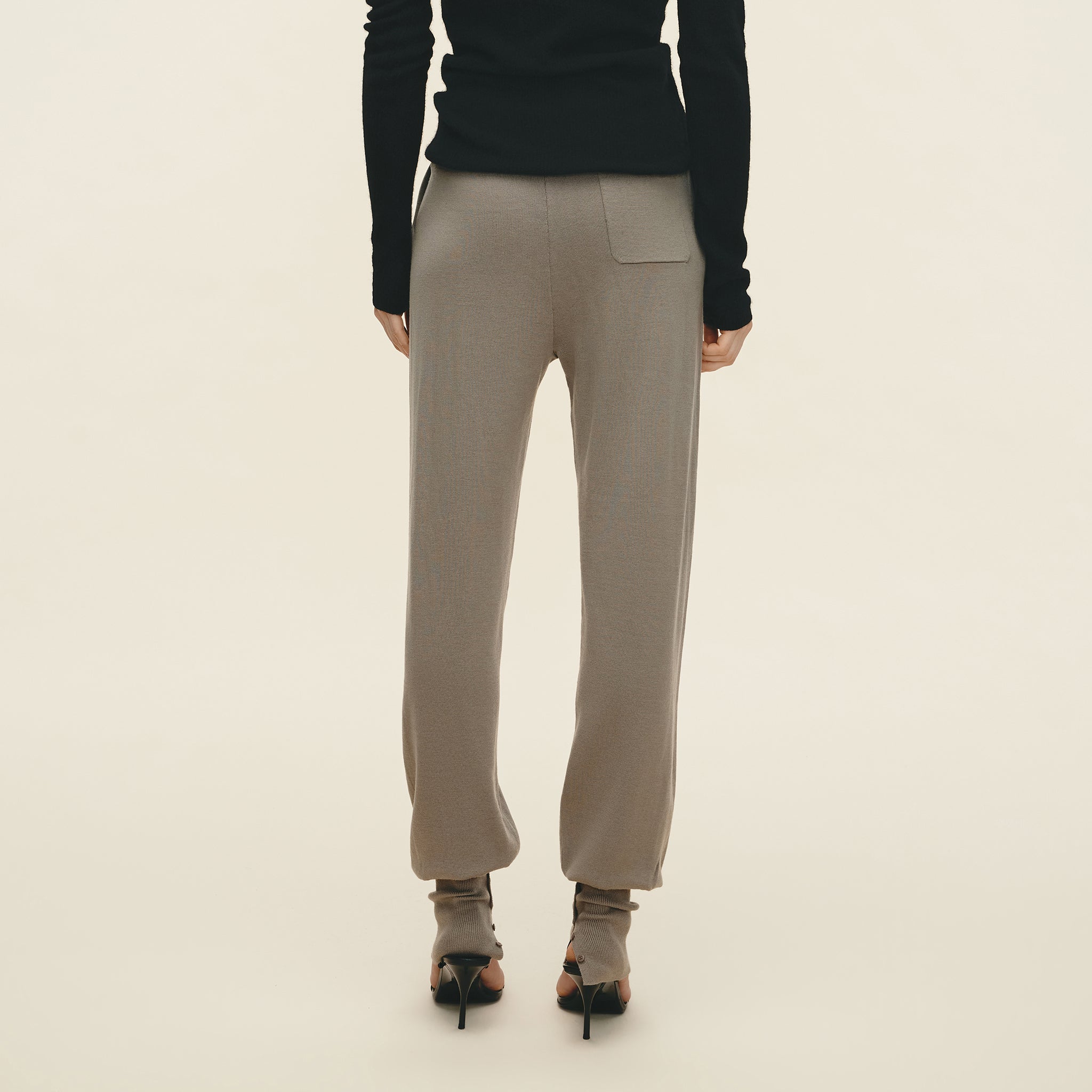 Wool Elastic Drawstring Knit Loose Pants,Charcoal taupe