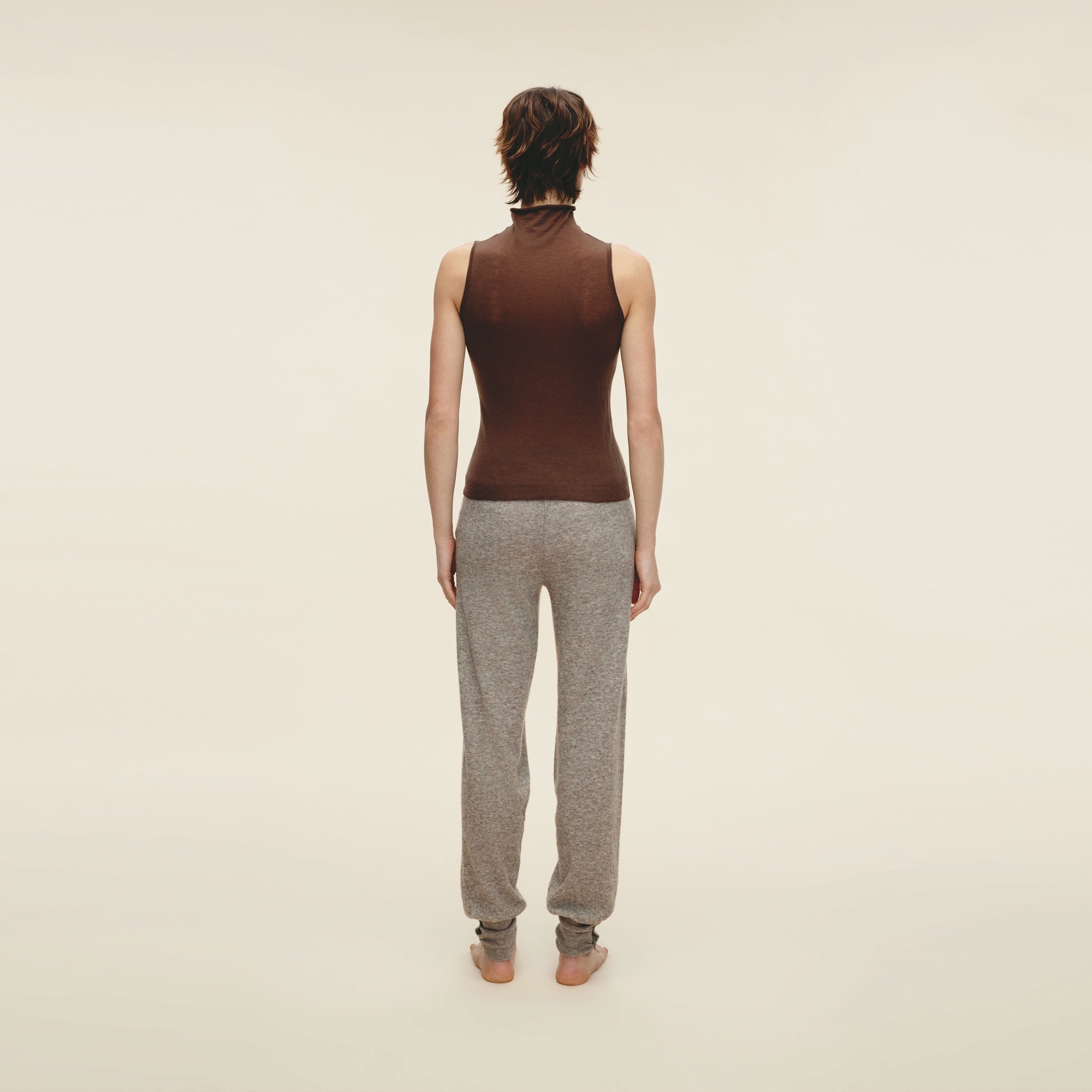 Water-soluble Wool Sleeveless Turtleneck,Light Khaki