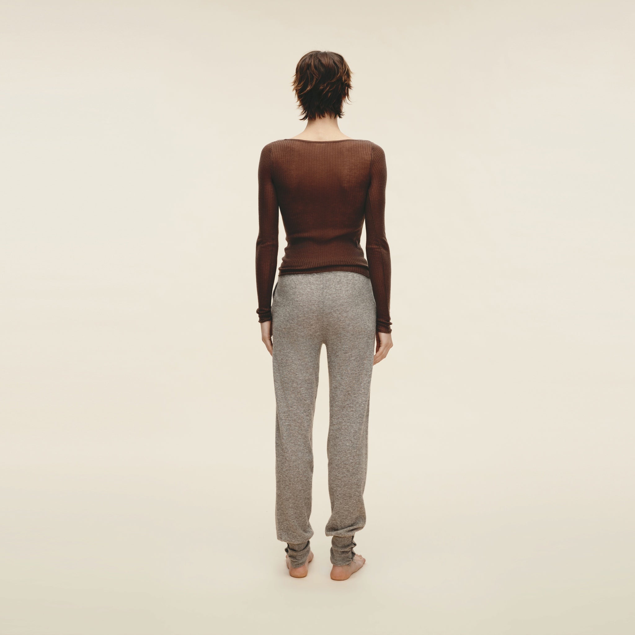 Water-soluble Wool Ribbed Square-neck Pullover,Light Khaki