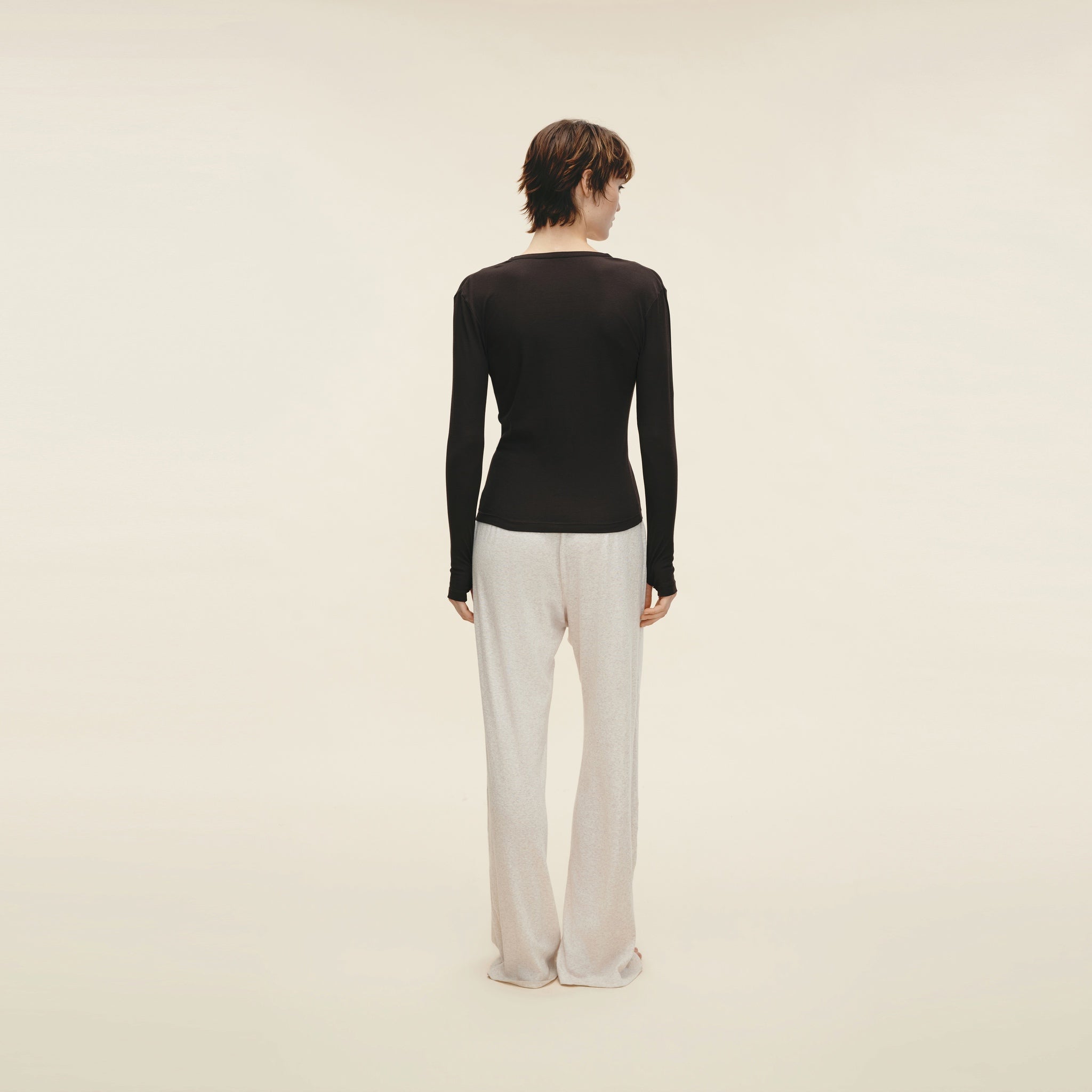 Henley Neck Long-sleeve T-shirt,Chocolate Brown