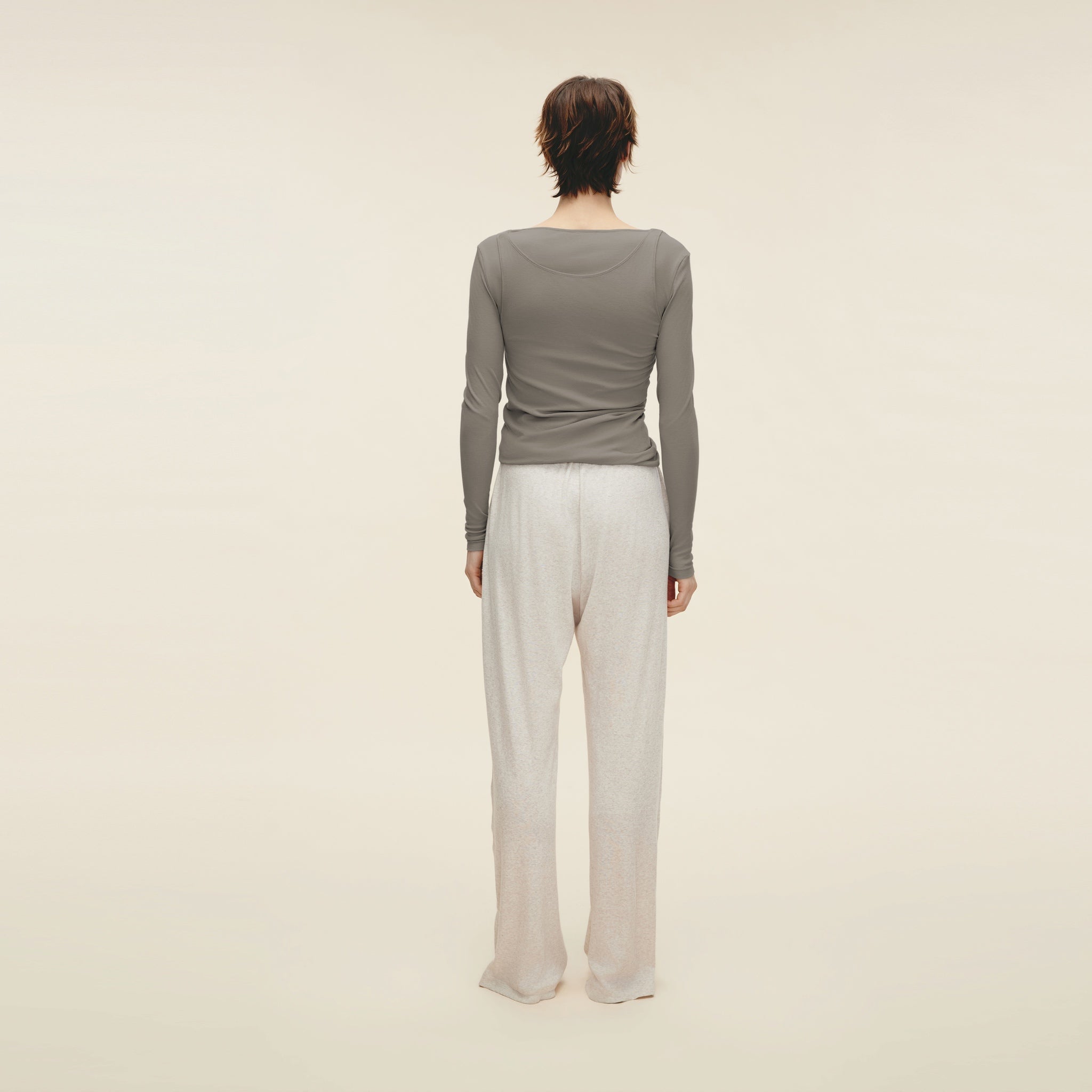 Double Layered Twisted Long-sleeve T-shirt,Moonlight Grey