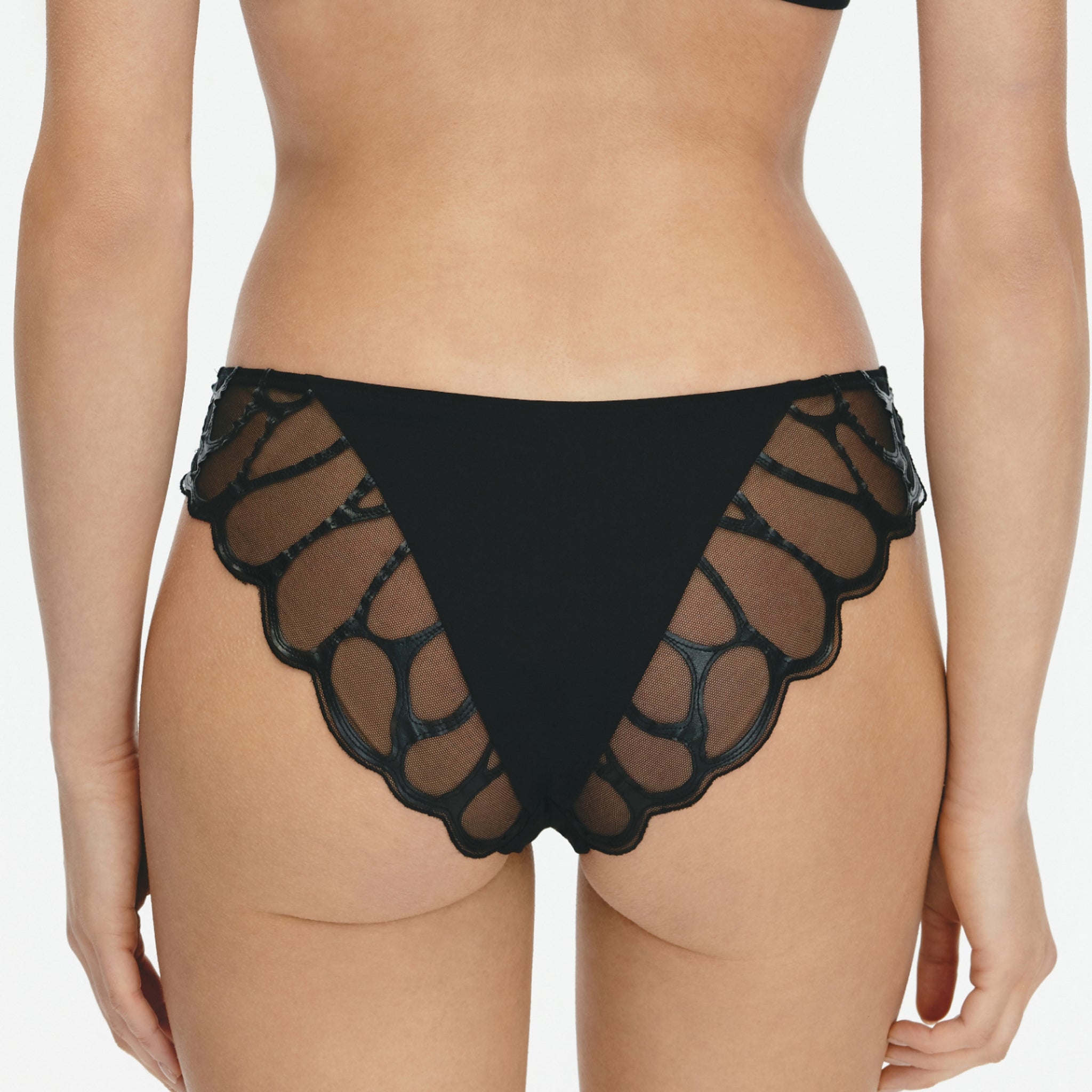 Embroidered Vegan Leather Mid-rise Brief,Black